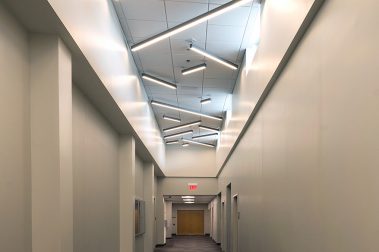 Interior photo of Entergy Transmission Operations Center hall