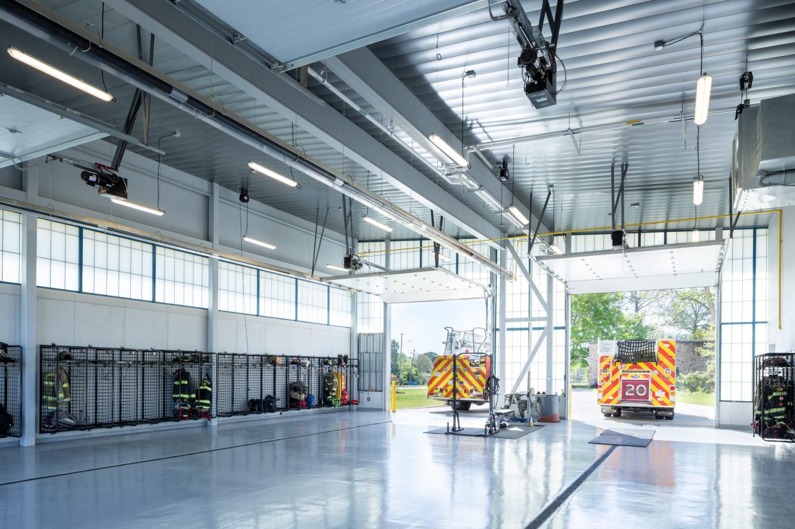 Apparatus bay at fire station