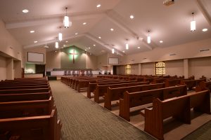 Interior photo of sancturary at College Hill MB Church