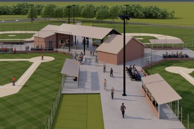 Rendering of Pavilions, Stands, Dugouts, Home and First Base